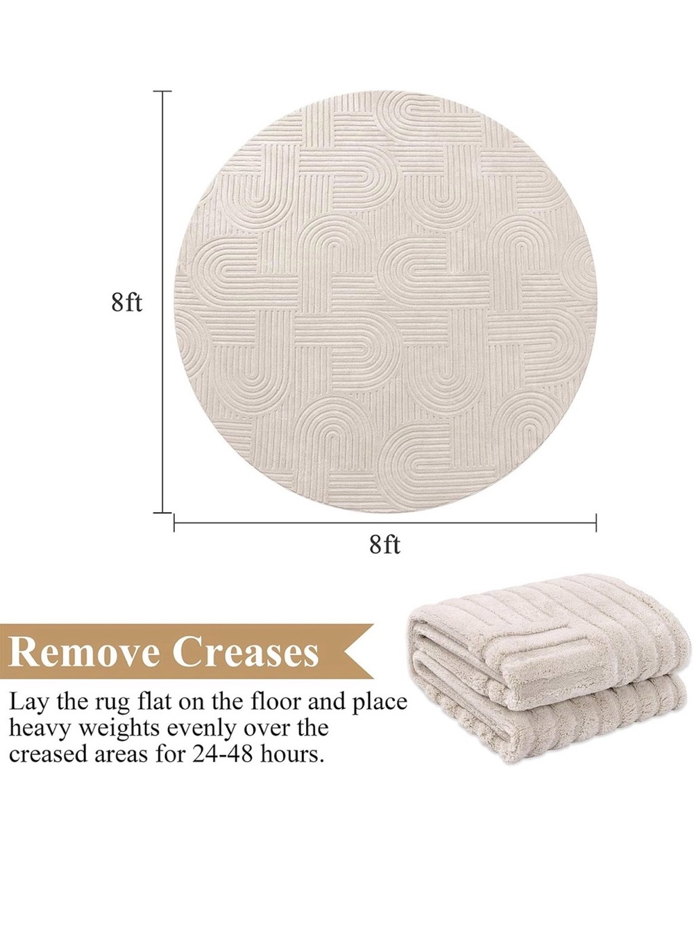 Beige Round Textured Geometric Super Soft Area Rug - Picture 2 of 7